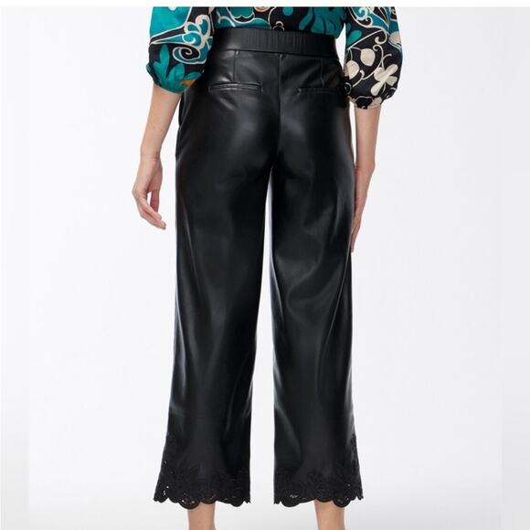 Chicos Faux Leather Cut Out Wide Leg Cropped Pants NWT Womens Size 6 Femme Edgy - Picture 3 of 11